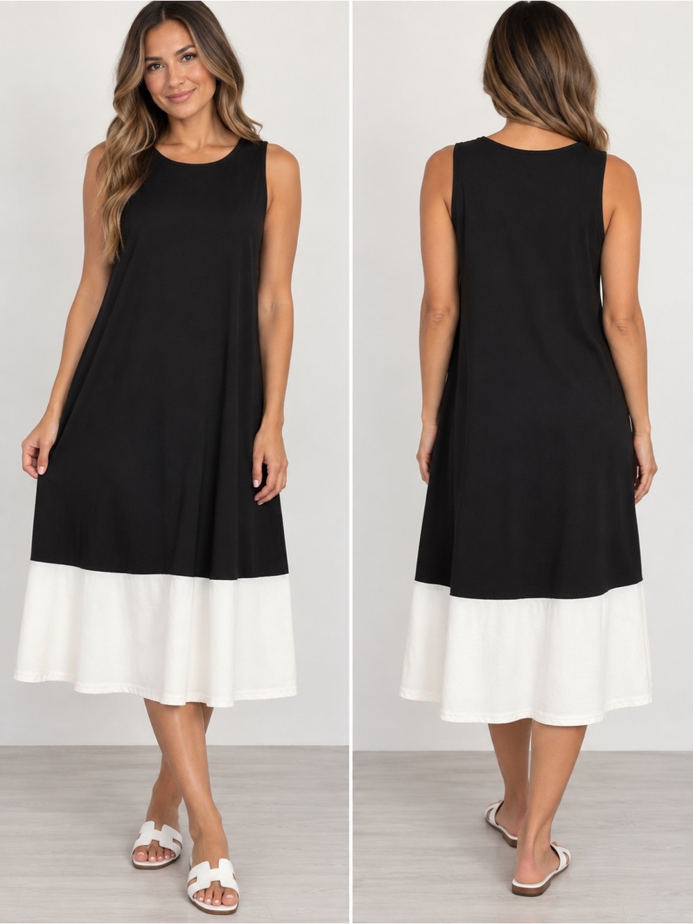 Annalee + Hope Women’s Medium Black White Colorblock Sleeveless A-Line Dress